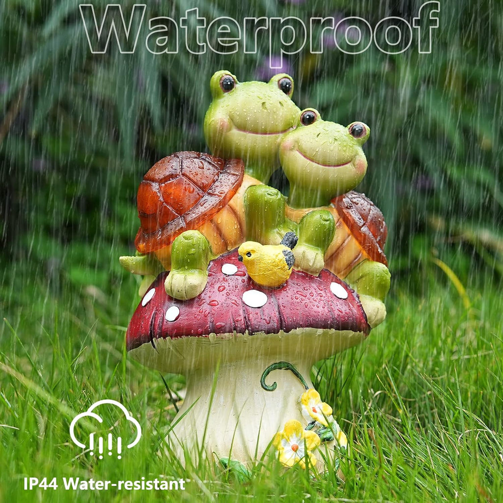 Solar Light Turtle Garden Statue, Turtle on Mushroom Figurine, Lovely Tortoise Garden Statue with 5 LED Lights for Patio, Balcony, Yard, Housewarming, Lawn Ornament, Outdoor Lawn Decor