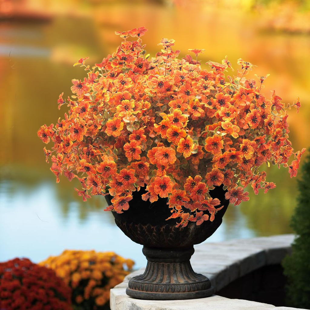 16 Bundles Artificial Fall Flowers for Outdoors Fake Plants UV Resistant Plastic Plants Shrubs Bushes for Home Fall Front Door Porch Garden Autumn Decor (Fall Red)