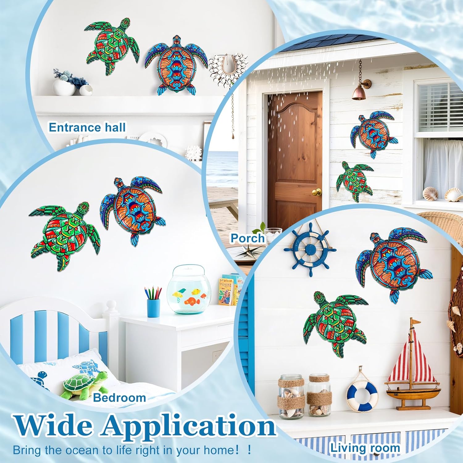 ULENDIS 2 PCS Metal Sea Turtle Wall Art Decor, Ocean Theme Outdoor Wall Decor, Nautical Hanging Decorations for Garden Pool Fence Patio Bathroom Indoor