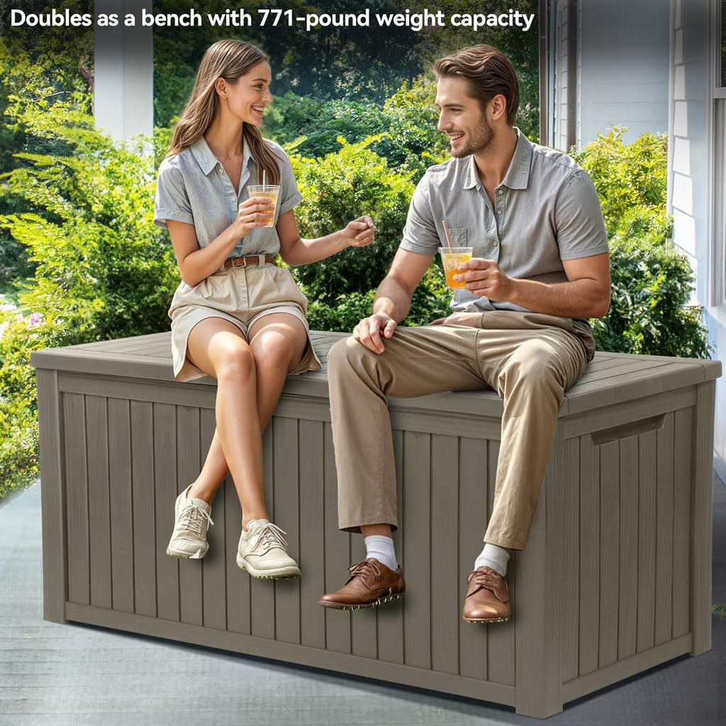 YITAHOME 180 Gallon Large Outdoor Storage XL Deck Box w/Divider for Patio Furniture,Outdoor Cushions, Garden Tools, Sports Equipment and Pool Supplies, Waterproof, Resin, Lockable, Taupe