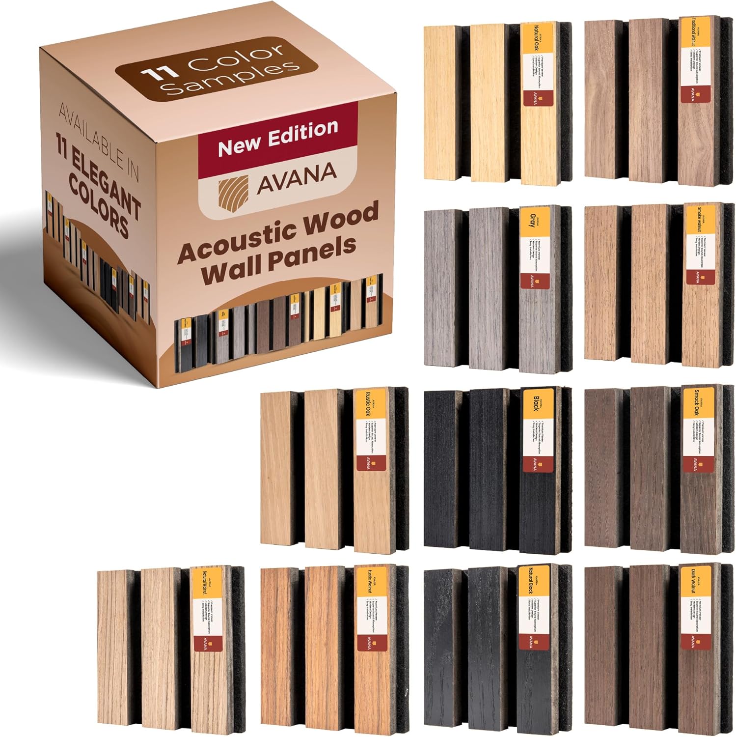 Avana Acoustic Wall Panels Color Samples Pack - Premium Wood Panels for Wall Decor - Interior Sound Proofing and Acoustic Panels