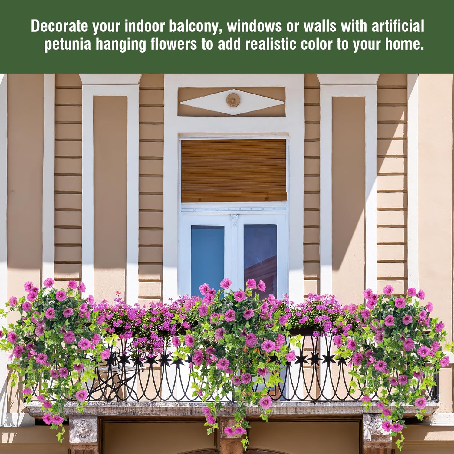 Artificial Petunias Hanging Flowers for Outdoors Uv Resistant Fake Petunias Plants Hanging Flower Patio Decor Outside Basket Realistic Silk Petunias Plant (with Pot Purple 2 PCS)