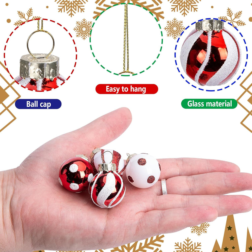 Watayo 24 Pcs Christmas Candy Balls Glass Ornaments, 1" Mini Glass Candy Balls Hanging Ornament, Sweet Red White Candies Ball Ornaments for Christmas Tree Holiday Party Decoration