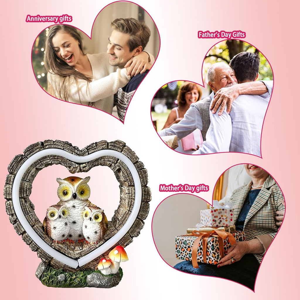 Solar Owl Garden Statue, Outdoor Waterproof Handmade Resin Statue,Garden Sculpture with Solar LED Lights, Warm Owl Statue Decoration, Suitable for Roads, Yards, lawns (Warm Owl Family)