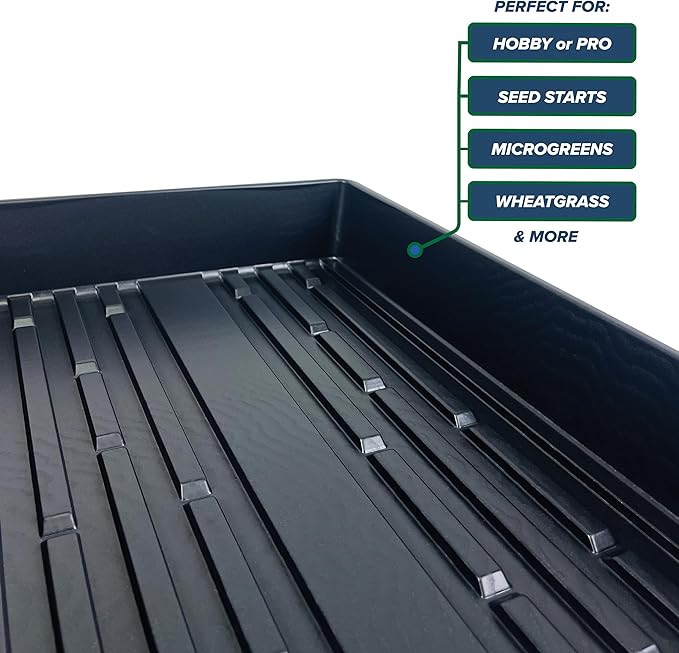 10 Plant Growing Trays (No Drain Holes) - 20" x 10" - Perfect Garden Seed Starter Grow Trays: for Seedlings, Indoor Gardening, Growing Microgreens, Wheatgrass & More - Soil or Hydroponic