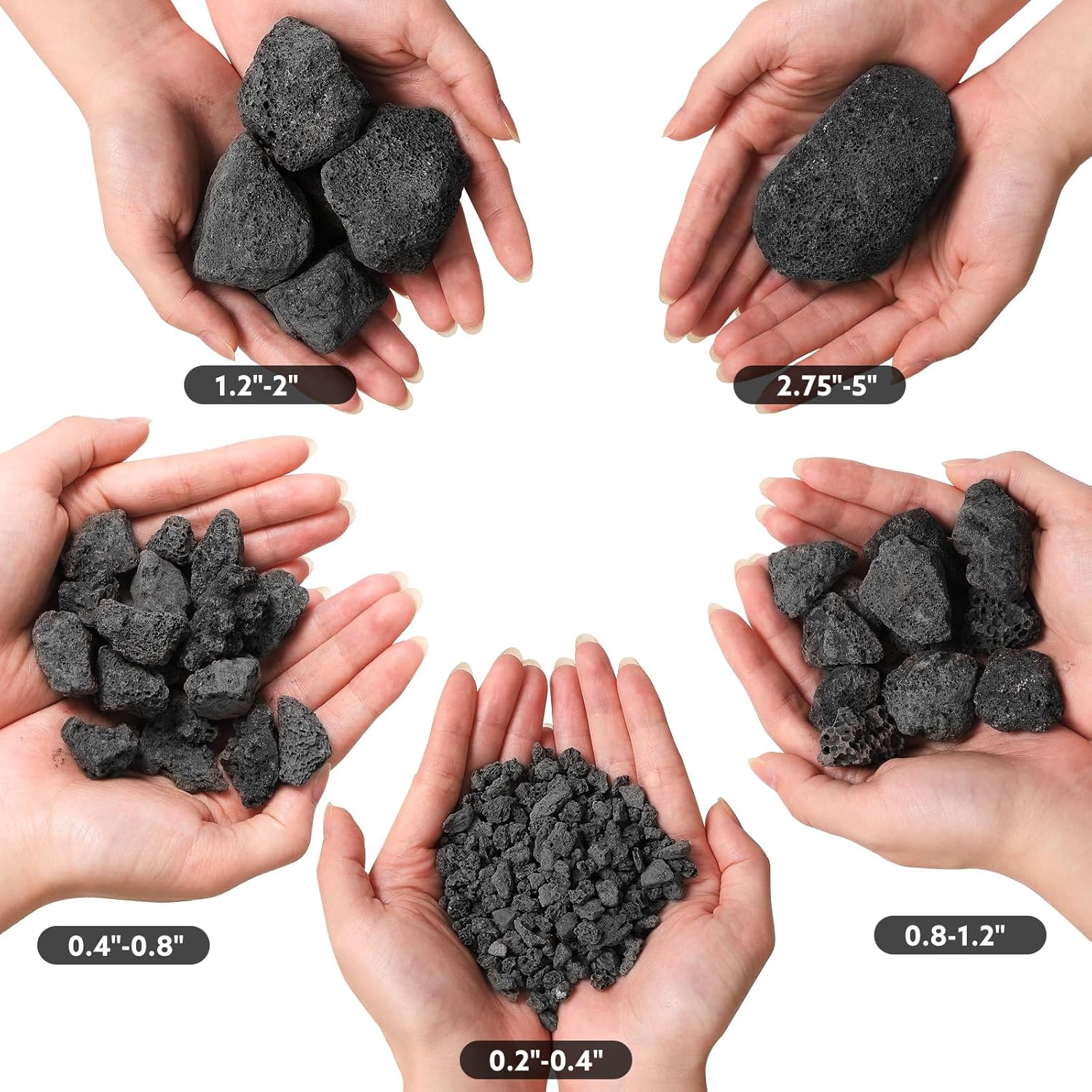 5 lb 1.2-2 Inch Medium Black Lava Rocks for Fire Pits, Indoor Fireplaces, Outdoor Gas Fire Tables, Garden Landscaping Decoration