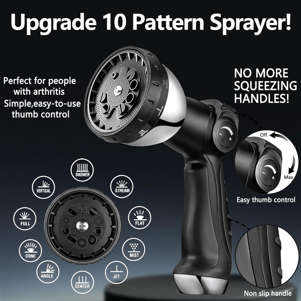 110 ft Garden Hsoe - 2025 New 304 Stainless Steel Garden Hose with 10-Function Spray Gun, 3/4'' Copper-Chrome Fittings – Lightweight, Durable, and Kink-Free, Metal Water Hoses for Gardening