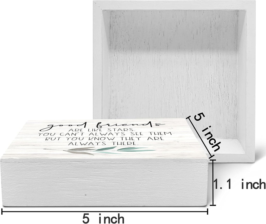 SRADMO Good Friends Are Like Stars Wood Box Sign Desk Decor, Inspirational Long Distance Friendship Wooden Block Box Sign Decoration For Home Bedroom Girls Room Office Shelf Table Decor