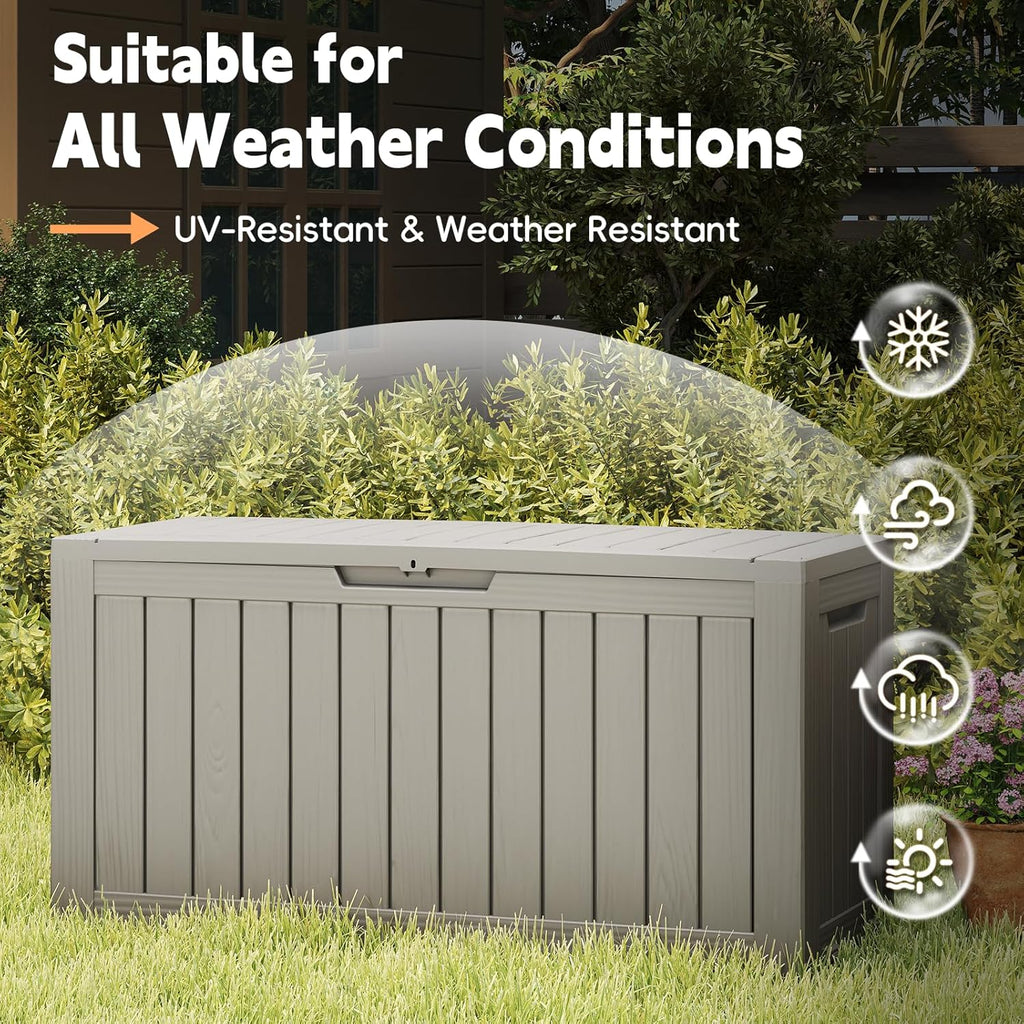 Outdoor Storage Box, 72 Gallon Waterproof Resin Deck Box, Storage Bin for Package Delivery, Patio Furniture Cushion, Garden Tools, Pool Accessories, Weatherproof and UV Resistant, Grey