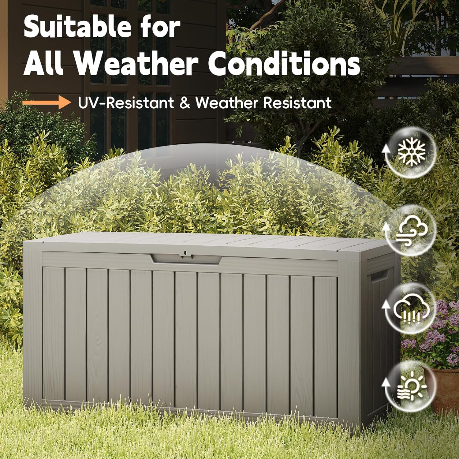 Outdoor Storage Box, 72 Gallon Waterproof Resin Deck Box, Storage Bin for Package Delivery, Patio Furniture Cushion, Garden Tools, Pool Accessories, Weatherproof and UV Resistant, Grey