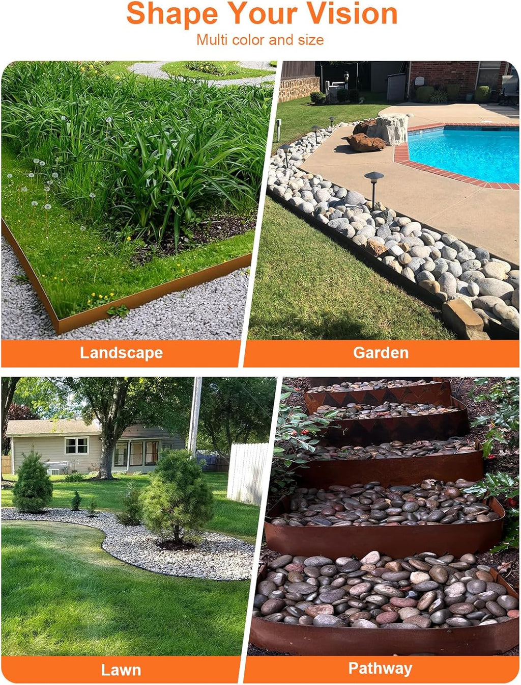 Vinci Landscape Edging Border, 40" L x 6" H 6Pack 20FT Total Black Galvanized Steel Garden Edging,Easy Installation,Sturdy Elegant Metal Lawn Broder for Flower Beds, Pathways, Paver Edges and Yard