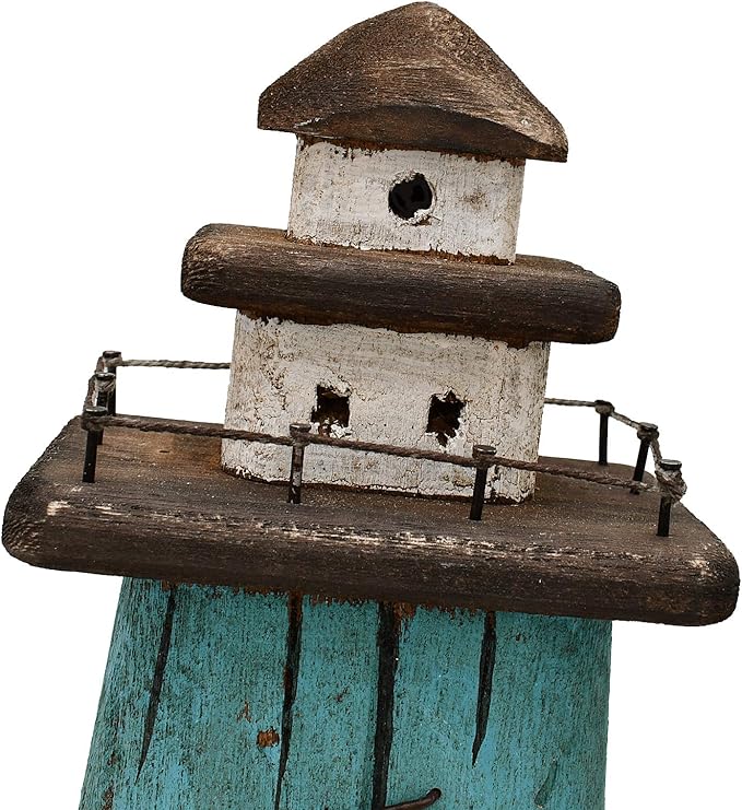 Attraction Design Wooden Lighthouse Decor, Decorative Nautical Lighthouse Rustic Ocean Sea Beach Themed Lighthouse Decoration, Handcrafted Tabletop Nautical Themed Home Decor Bathroom Decor (13“H)