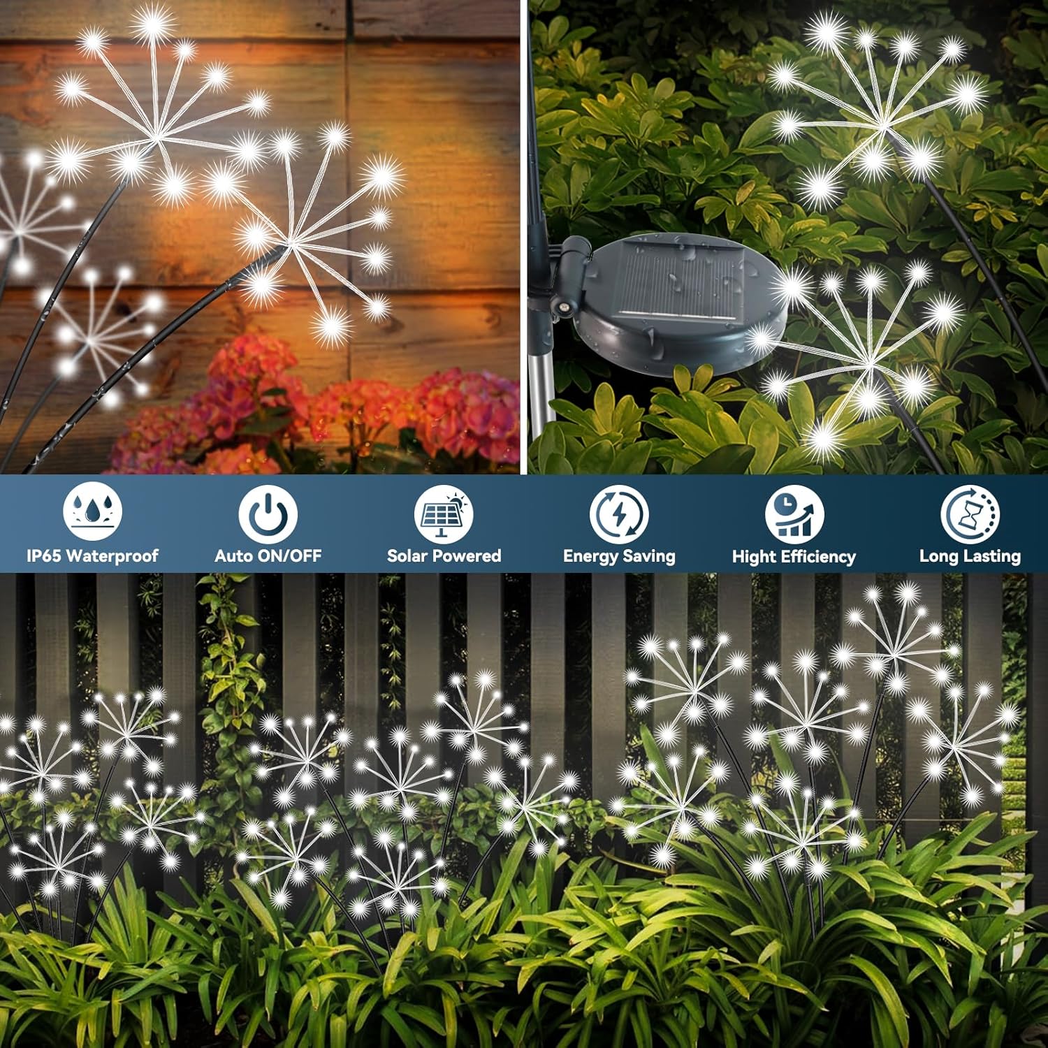 Solar Garden Lights 2 Pack Waterproof Swaying Starburst Light Solar Outdoor Lights for Yard Patio Walkway Pathway Party Wedding Decoration, Unique Gifts for Women, White