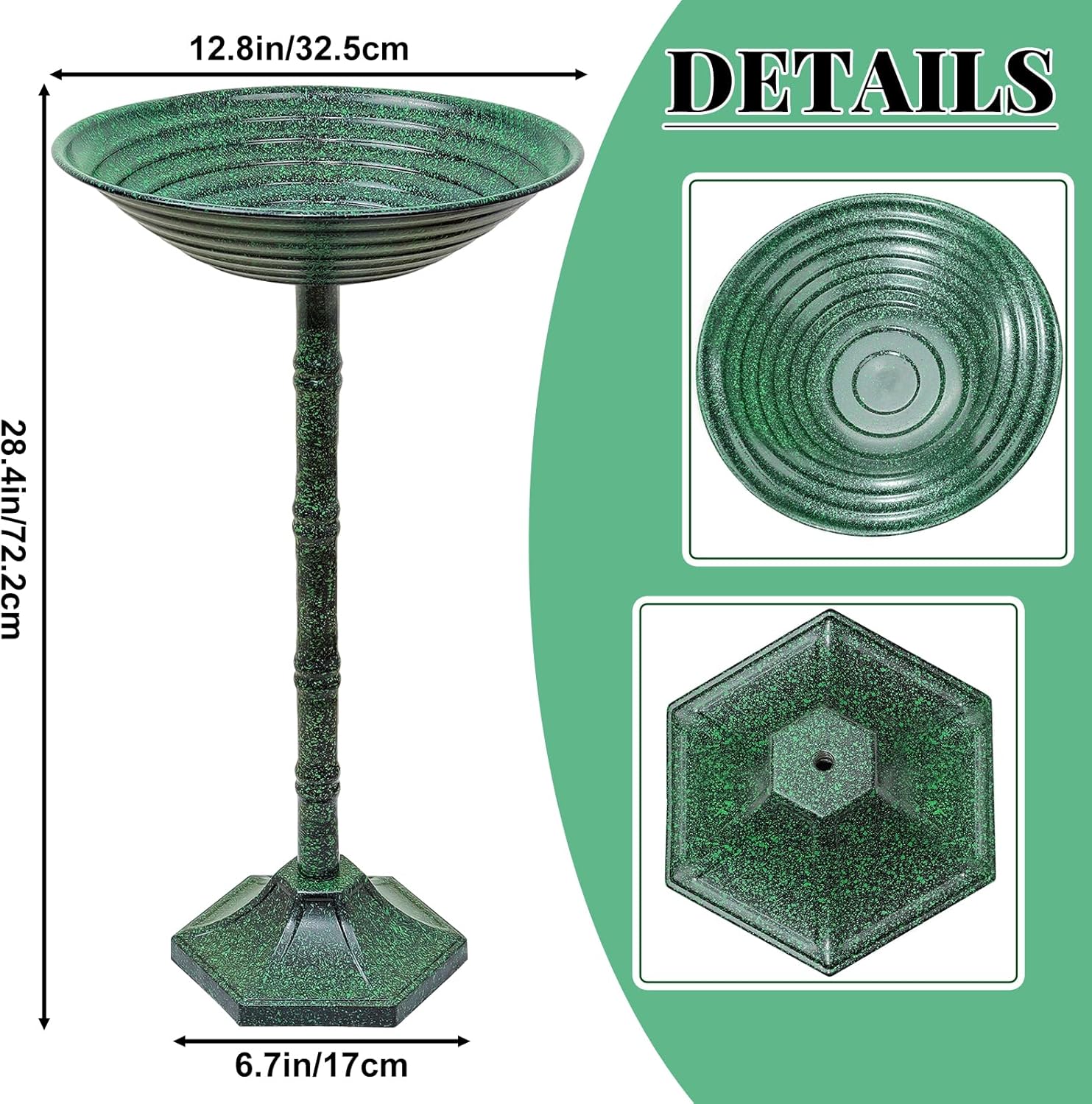 Bird Bath for Outside with Pedestal, Vintage Freestanding Garden Metal Birdbaths & Birdfeeder, Birdbaths Bowl Bird Baths for Outdoors Yard Garden Lawn Decor, Upgrade Dual-use Base (Dark Green)