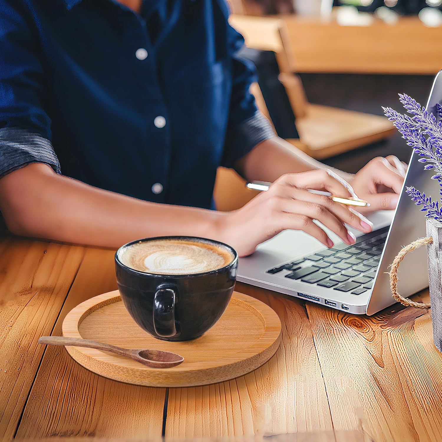 Frienda Trays 2.52 Inch Bamboo Round Plant Saucer for Most Plant Pot Flower Saucers Tray, Solution for Owl Pot with Hole(12 Pack)