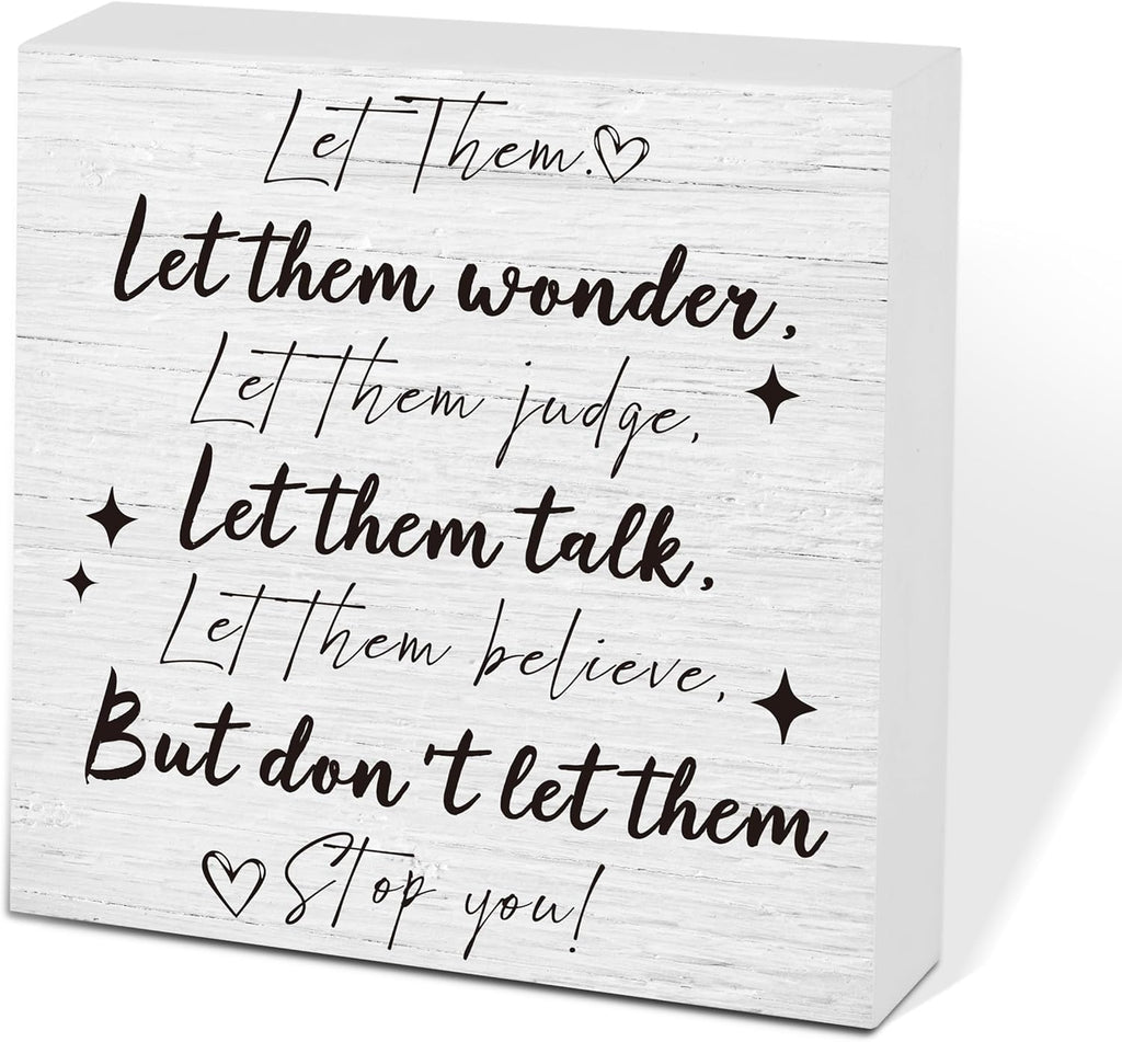 Let Them Wooden Sign, Desk Decorations For Women Office, 5x5 Inch Farmhouse Funny Office Decor Wood Box Sign, Desk Shelf Cubicle Accessories, Appreciation Gifts for Coworkers Boss, 11