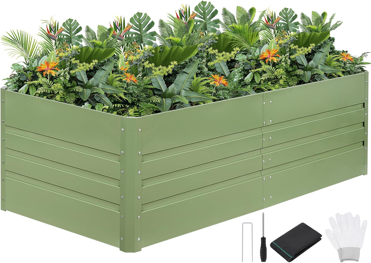 G GOOD GAIN 6x3x1.8ft Raised Garden Bed - Metal Planter Box Outdoor with Weed Barrier Fabric | Deep Root Raised Beds for Gardening Vegetables Flowers Herb Fruits (Olive Green)