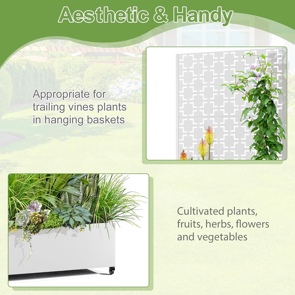 Raised Garden Bed with Trellis and Wheels,73"x35"x16" Metal Raised Garden Bed,White Squared Metal Planter with Climbing Trellis for Vines & Vegetables