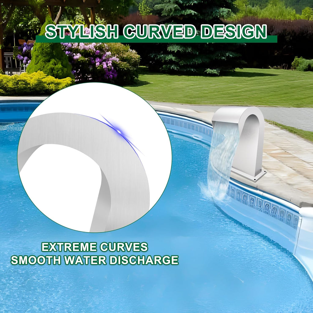 S-Shape Waterfall Spillway Ground Pool Fountain, LONGRUNNEW 304 Stainless Steel Outdoor Water Featur 14.09" x 9.57" x 10.04" for Garden Decor, Landscape Accents & Patio Pond Water Feature-Small