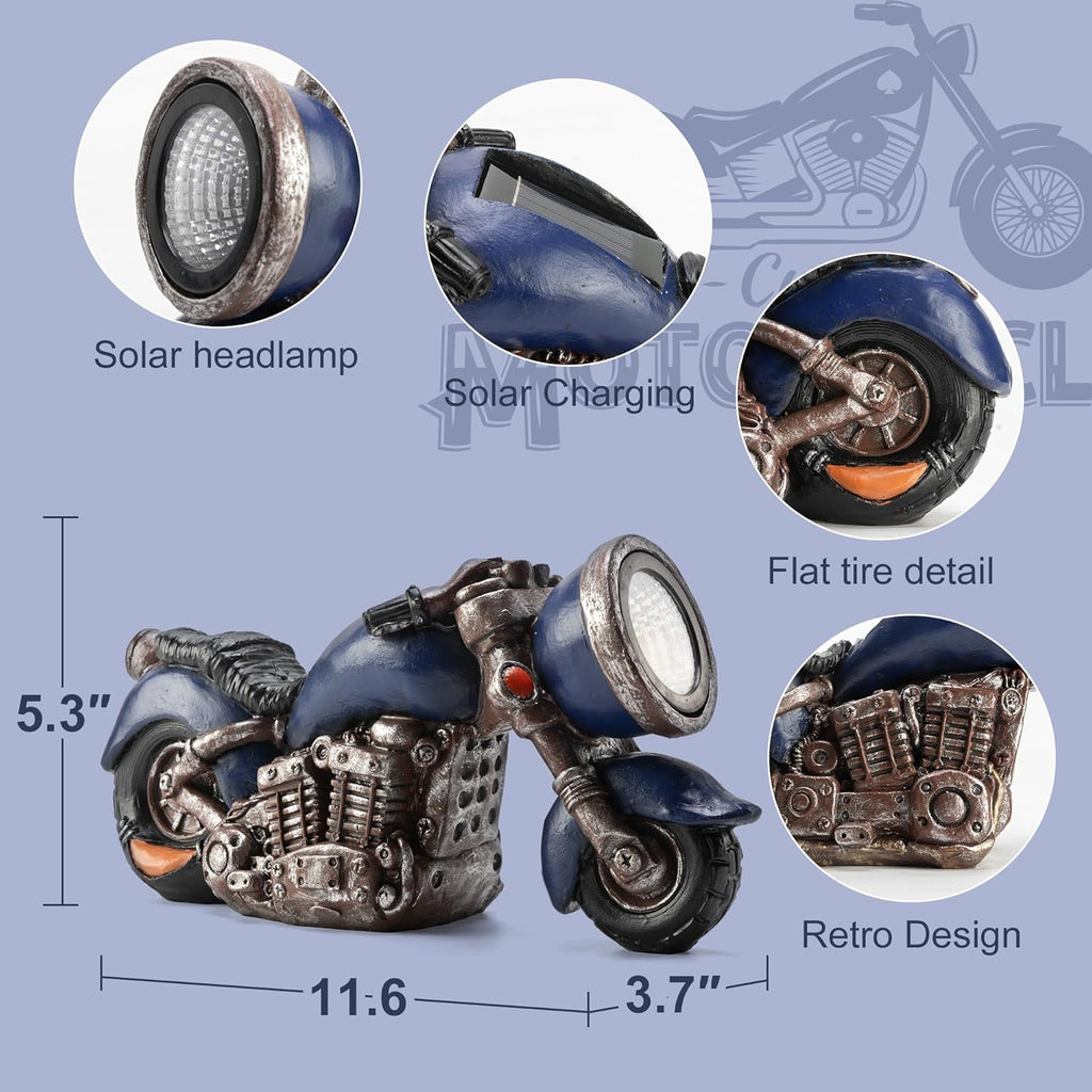 Solar Outdoor Garden Motorcycle Statue, Resin Motorcycle Sculpture with LED Lights, Ideal for Garden, Courtyard and Lawn Decoration, Housewarming and Birthday Gift