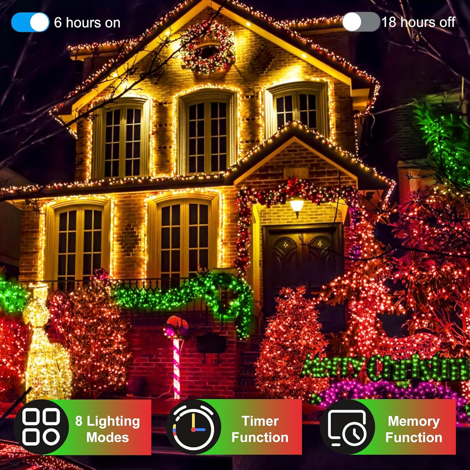 1500 LED Christmas Lights - Outdoor Use, 492ft Fairy Lights with 8 Modes, IP44 Waterproof for Xmas Patio, Yard, Fence, Deck, Balcony, Garden Decor in Red