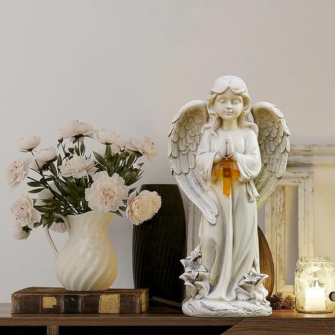 Angel Solar Garden Statues: 12.5” Cemetery Decorations for Grave Praying Angel Figurines for Outdoor Lawn Yard Patio Decor Memorial Gifts for Women