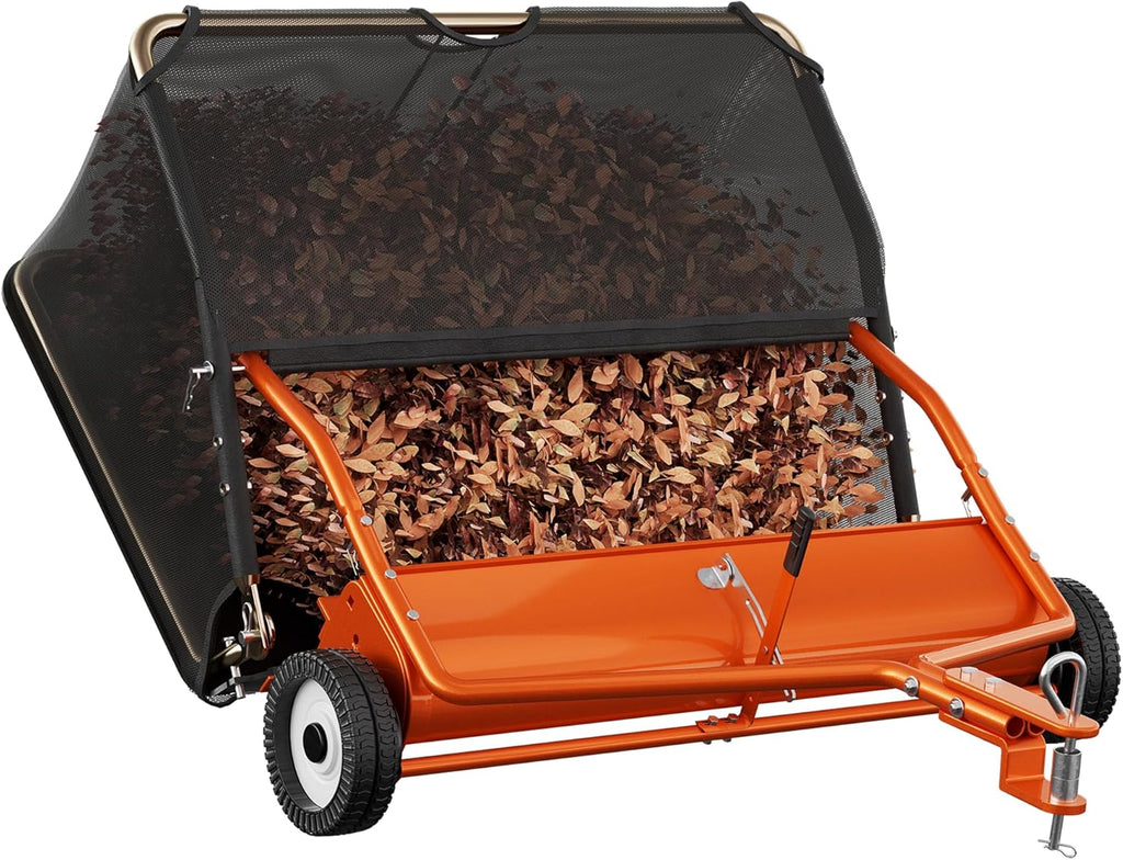 42" Lawn Sweeper Tow Behind, Grass Sweeper Tow Behind with 18.55 cu. ft Large Hopper, Heavy Duty Leaf & Grass Collector, Adjustable Brush Height Lever and Dumping Rope, Lawn and Yard Cleanup Tool