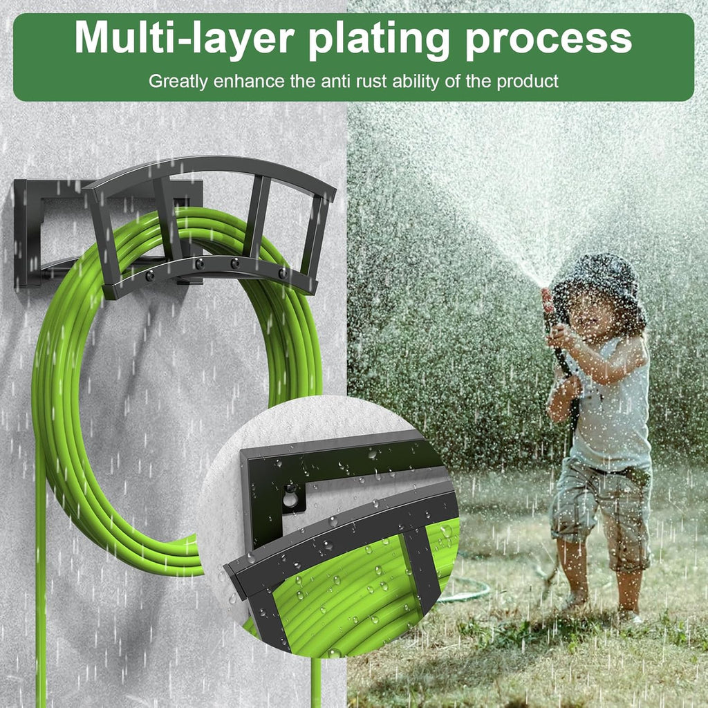 Garden Hose Holder Wall Mounted, Outdoor Heavy Duty Metal Water Hose Holder Hanger Holds 125-ft Water Pipe, Sturdy Detachable Hose Storage Organizer Reel Rack for Outside Garden Lawn Yard Farm