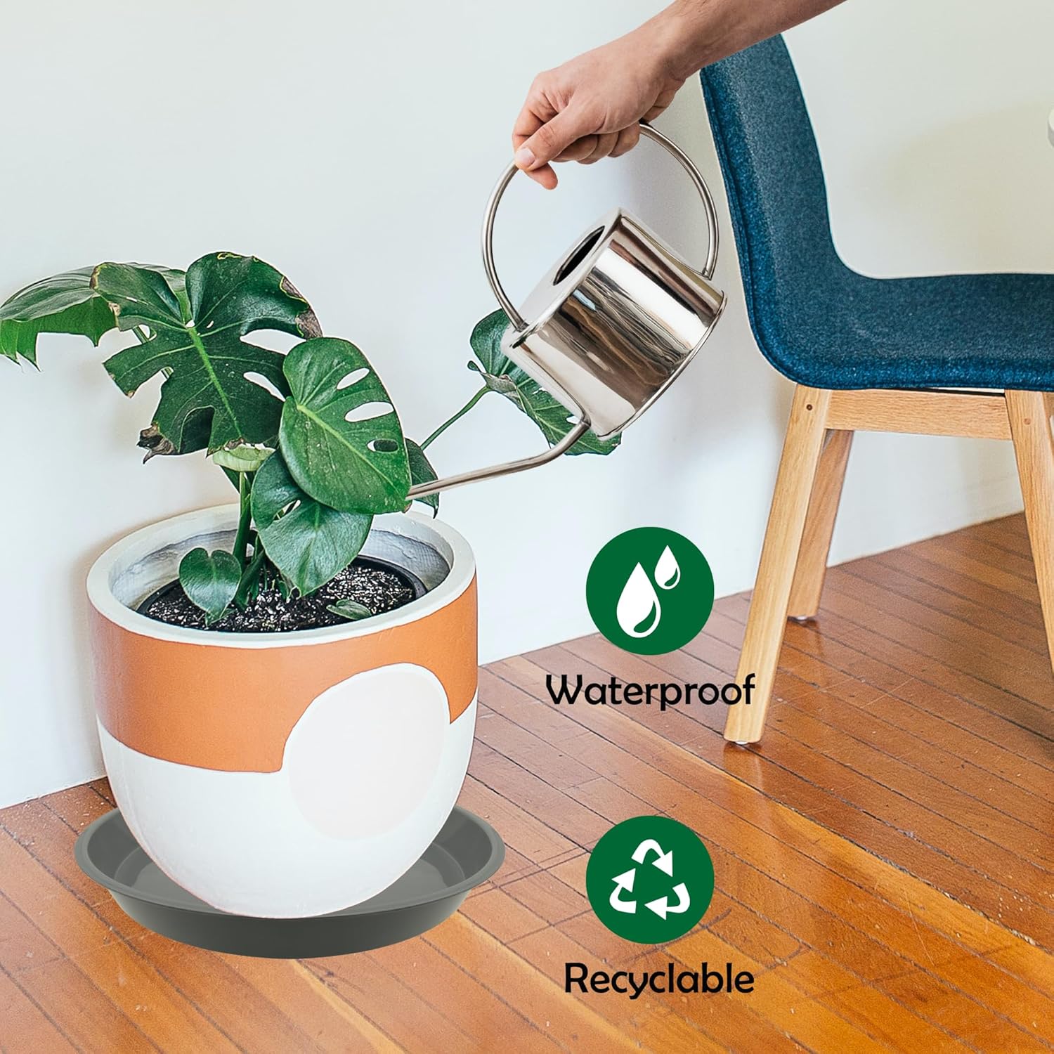 4 Pack 16 Inch Round Plant Saucers for Less 14Inch Pot Indoors Outdoors Plant Trays for Pots Planter Saucer Plastic Plant Drip Tray Flower Planter Water Tray for Potted Plants(Gray, 16"(4pcs))