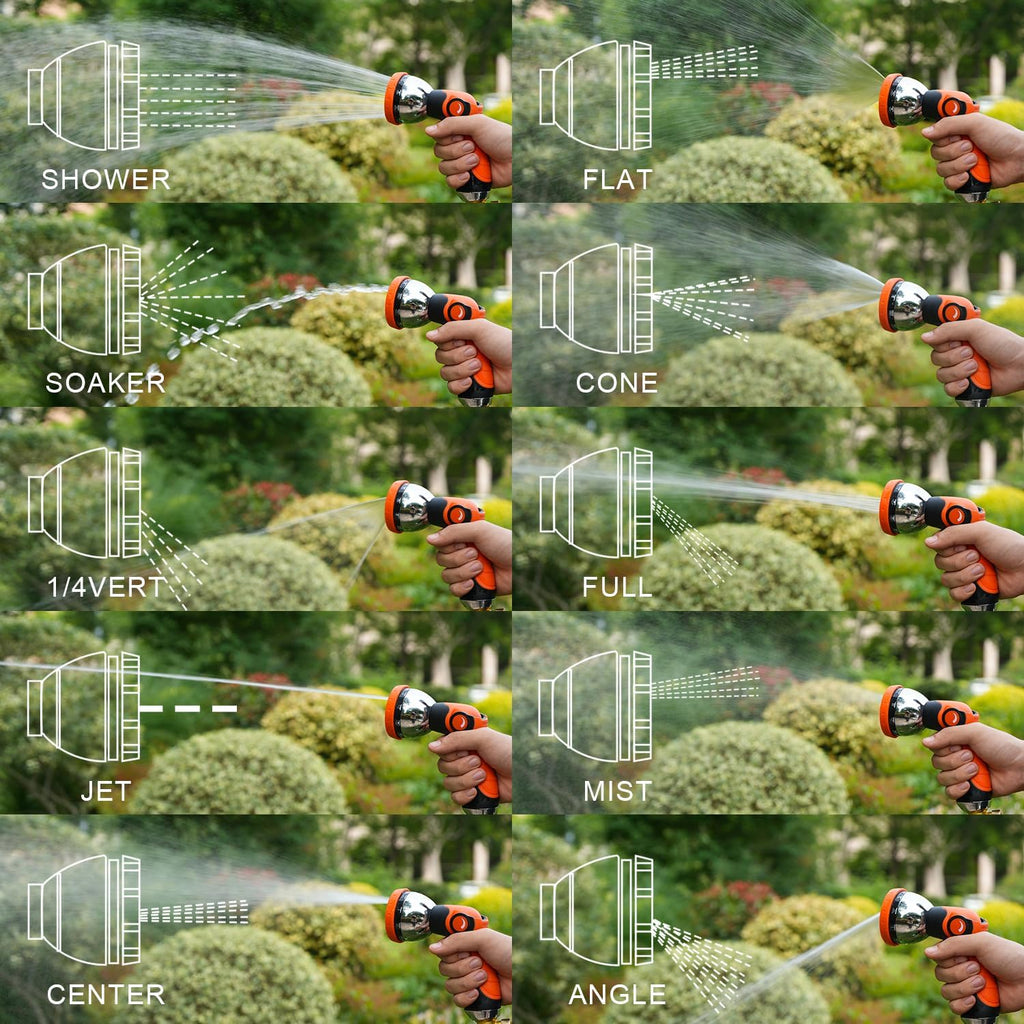 Garden Hose Nozzle, Hose Sprayer Nozzle with 10 Spray Patterns, High Pressure Water Hose Nozzle Heavy Duty Metal Hand Sprayer for Car Wash, Plants, Pets & Outdoor Cleaning, Orange