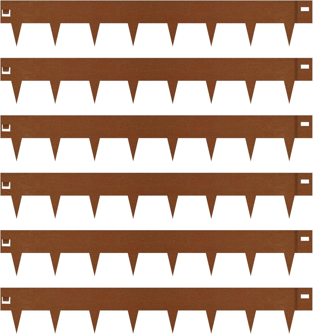 Worth Garden 6-Pack 6" H. Corten Steel Landscape Lawn Edging (20Ft Total) - Rust Patina Finish 18-Gauge Bendable Metal Strips - Hammer-in Edging Border - Buckle Connection - Yard Pathway Divider