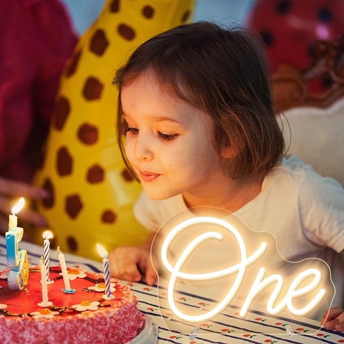 One Neon Sign for First Birthday, LED Neon Lights One Table Number Neon Light Lamp for Home Birthday Party Decor Photo Prop Christmas Gift