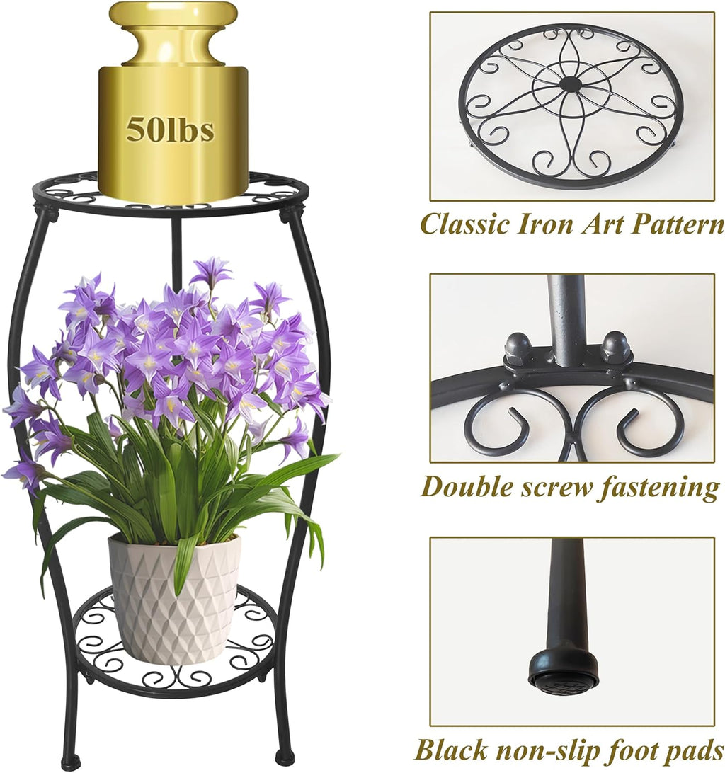 Metal Plant Stand 2 Tier Indoor Outdoor, Tall Flower Pot Shelf Rustproof Stable Corner Stand, 25.2 inch Multiple Plant Display Rack for Living Room Patio Balcony Garden