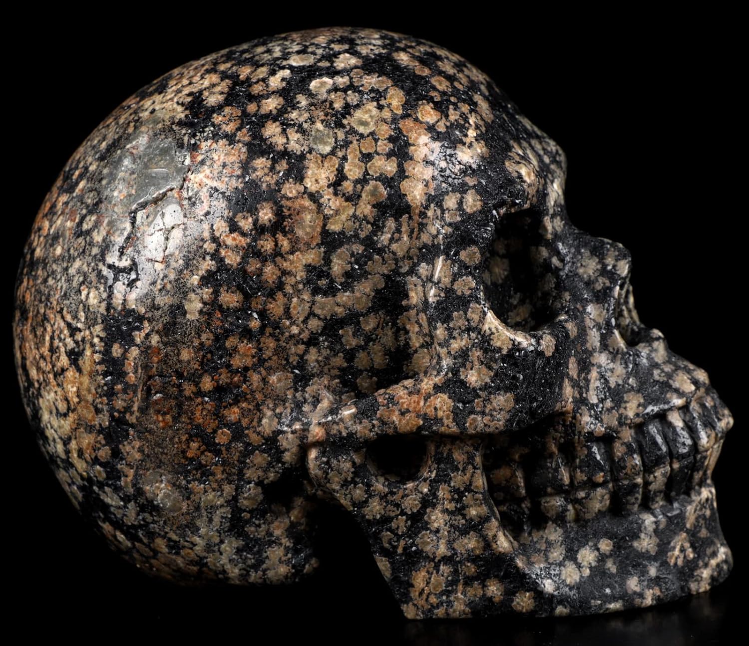 Skullis 5.0" Snowflake Obsidian Carved Crystal Skull, Hand Carved Gemstone Fine Art Sculpture, Reiki Healing Stone Statue.1397 Z8