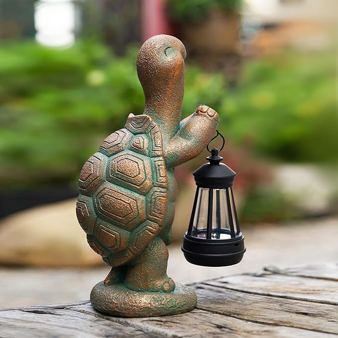 Turtle Solar Powered Outdoor Garden Statue, Resin Turtle Statue with Solar Light Lantern, Decorative Lawn, Yard Outdoor Turtle Decoration. Unique Home Decoration, Gifts for Women