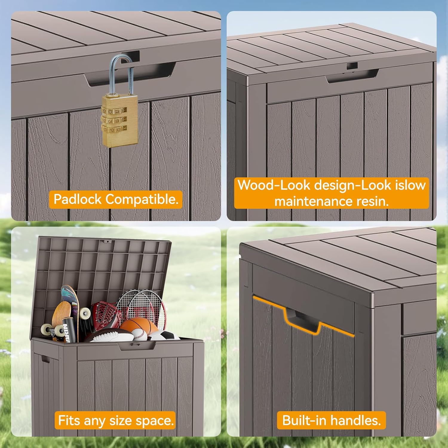 KAMABOKO Deck Box, 32 Gallon Resin Indoor and Outdoor Storage Boxes Waterproof for Garden Tools, Pool Accessories Storage Bench, Patio Furniture and Cushions with Lockable Lid, Grey