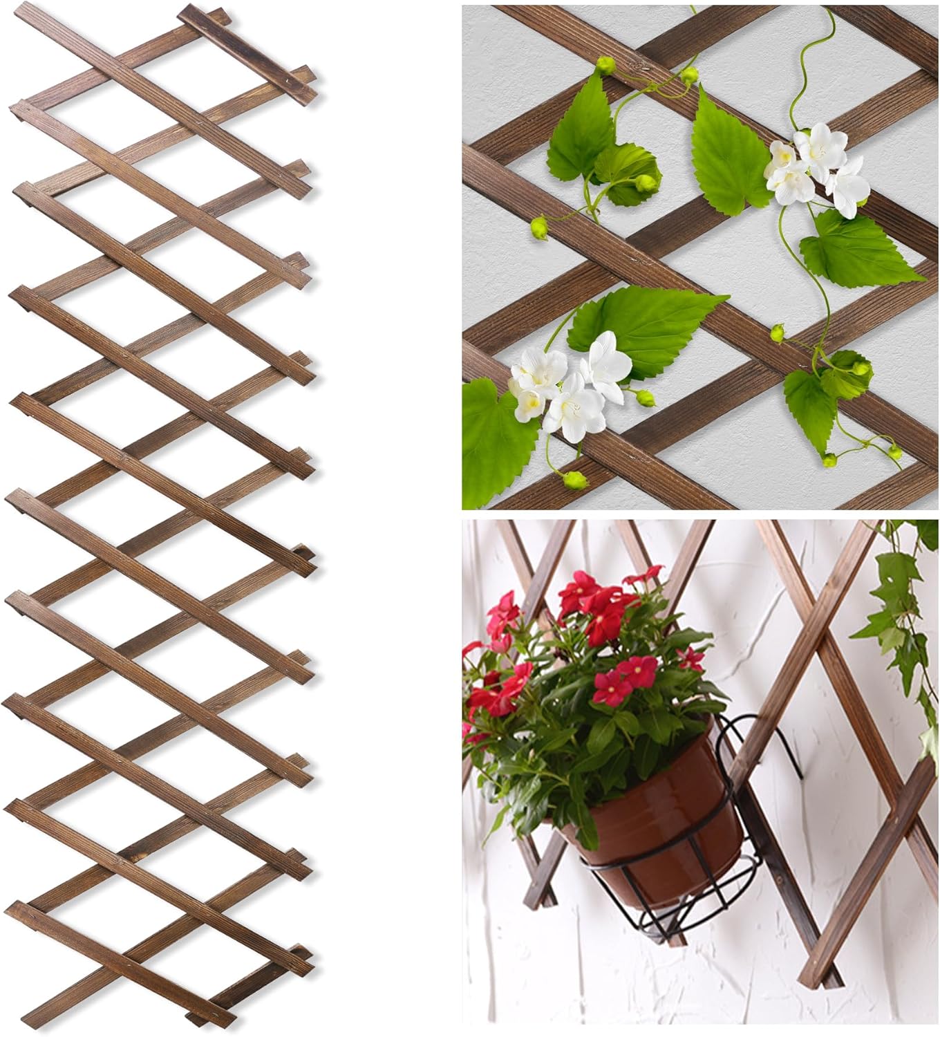 Wood Lattice Fence Panels for Outside 13.4"x78.8" Expandable Natural Wooden Wall Trellis Board Decorative Lattice Trellis Frame for Climbing Plants Vine Ivy Rose Outdoor Balcony Garden 1 Pcs