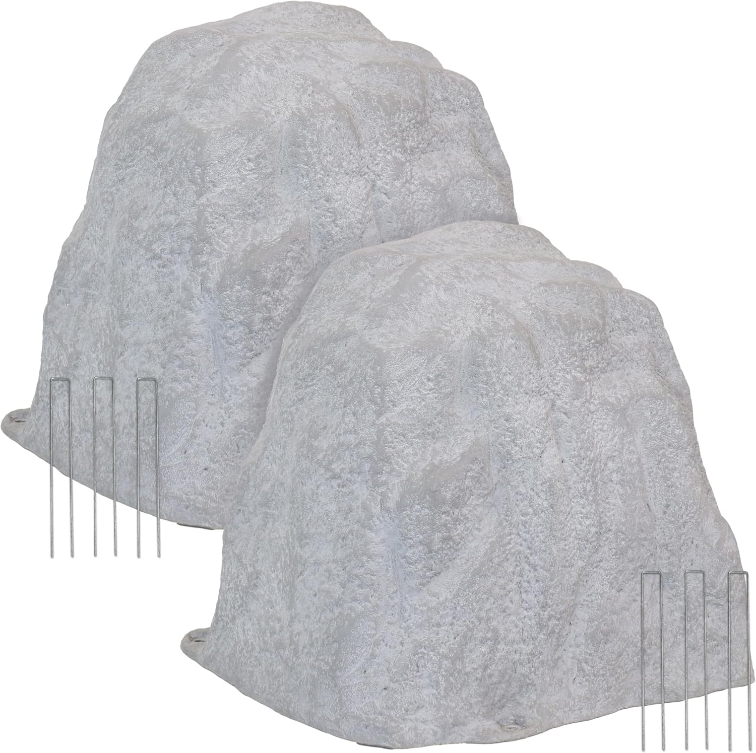 Sunnydaze Gray Decorative Landscape Rock Sculpture - Polyresin Well Cover, Septic Tank Artificial Stone - Set of 2 with Stakes