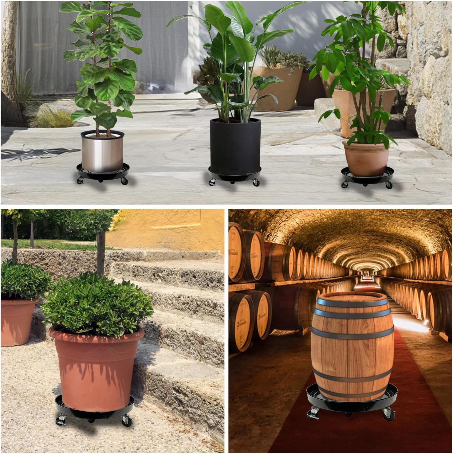 1 Pack Metal Plant Caddy with Wheels 20 Inch Black, Round Rolling Heavy Duty Plant Dolly, Heavy Plant Pot Mover Outdoors or Indoors, The Metal Wheel Can Rotate 360 Degrees or Lockable.