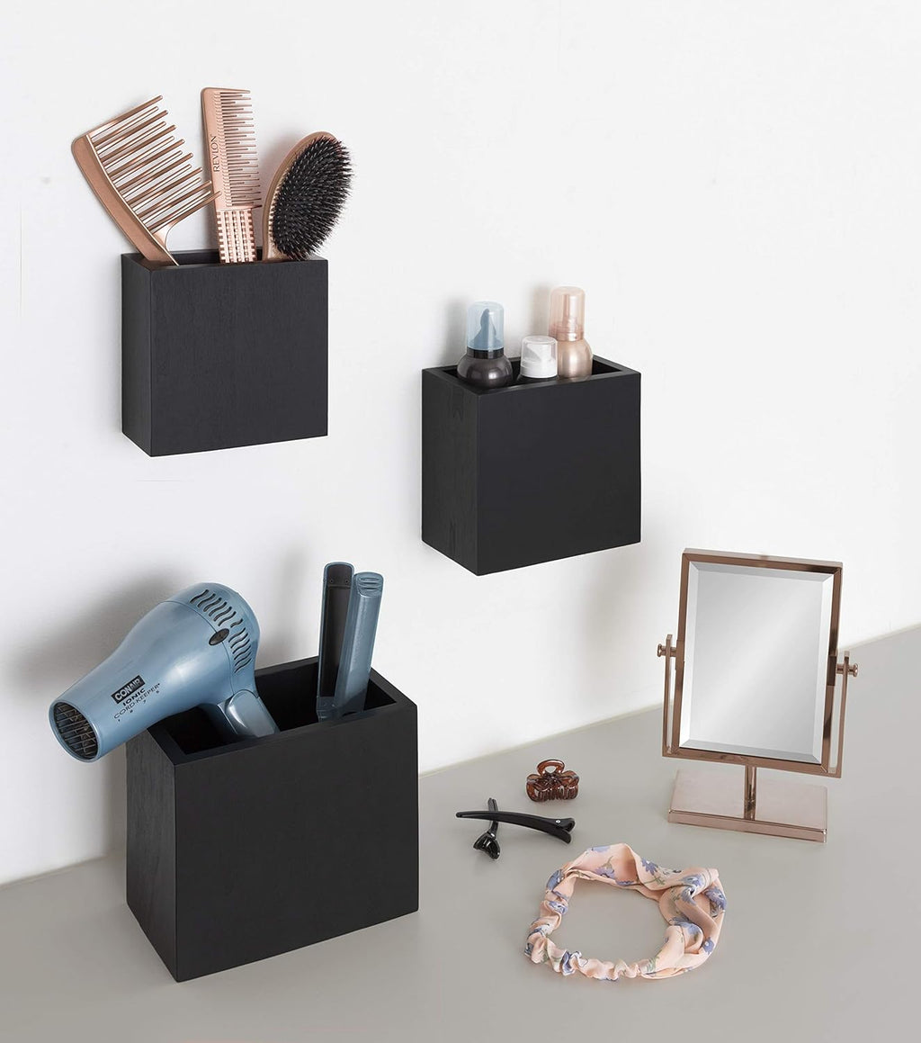 Kate and Laurel Domio Wall Hanging Planter Shelves, Set of 3, Black, Geometric Nesting Planter Collection