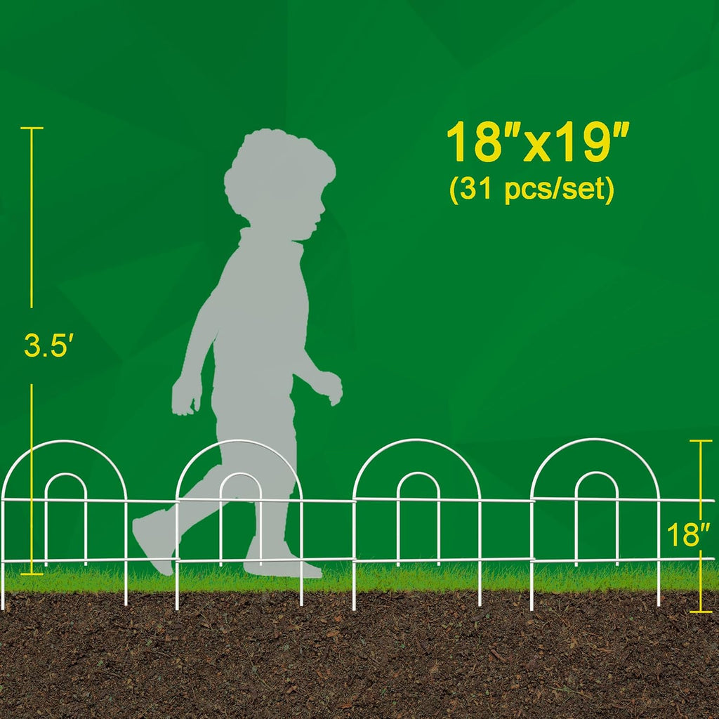 Decorative White Garden Fence Border 18in X50ft Outdoor Metal Wire Garden Fencing Flower Bed Folding Fences Panel Patio Edging Landscape for Yard