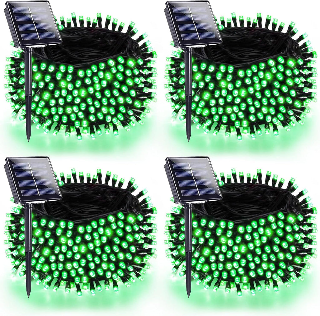 4 Pack 180FT Solar Halloween Lights Outdoor Waterproof, Super Bright 320 LED Solar String Lights with 8 Lighting Modes, Green Wire Twinkle Tree Light for Outside Xmas Party Decorations (Green)