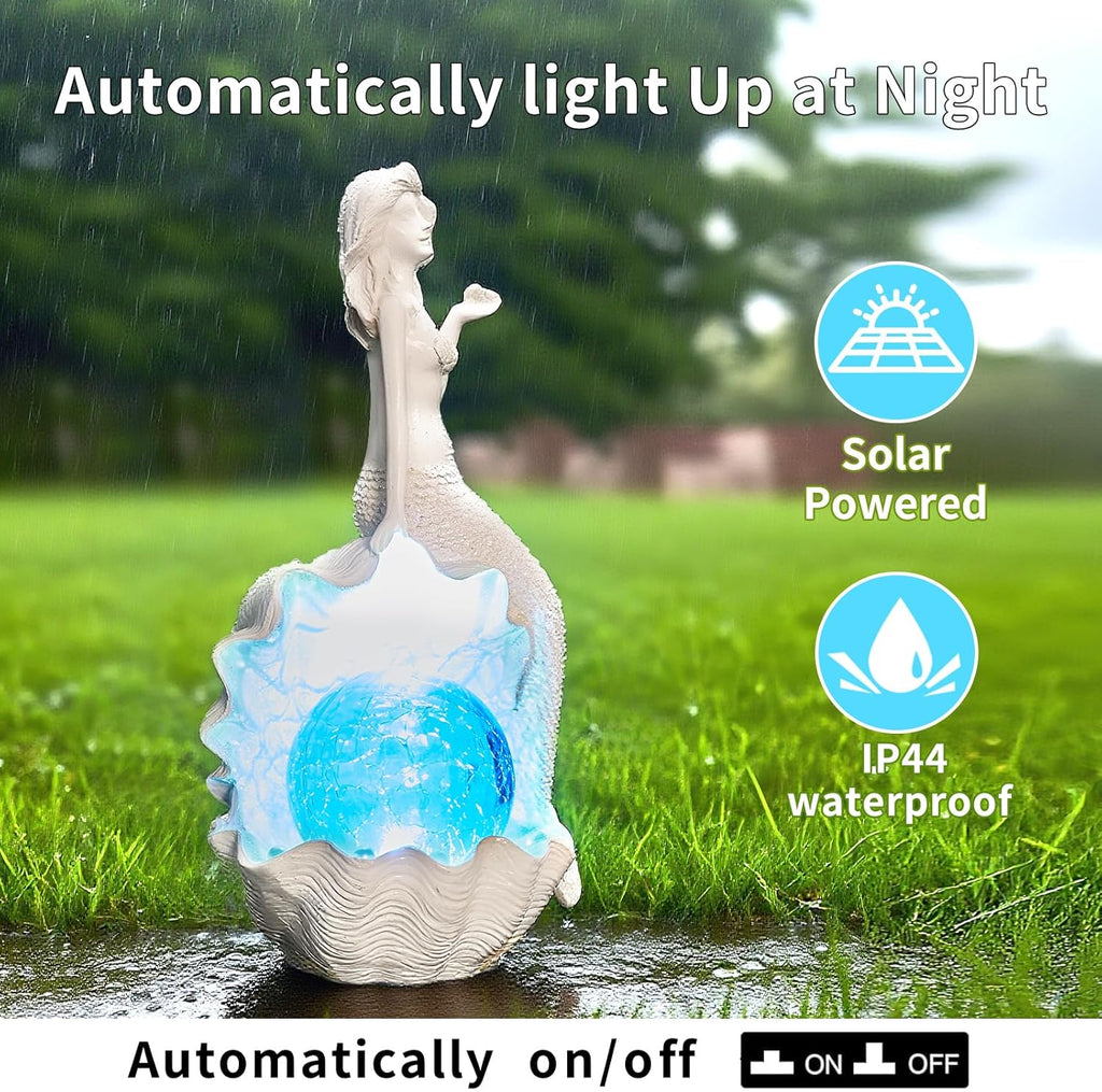 Solar Garden Mermaid Decor Outdoor Statue - Mermaid With LED Waterproof Sculptures Lights, Cute Mermaid Pond/Yard Statues Outside Decoration, Home, Lawn, Patio, Resin Animal Ornament, Gardening Gift