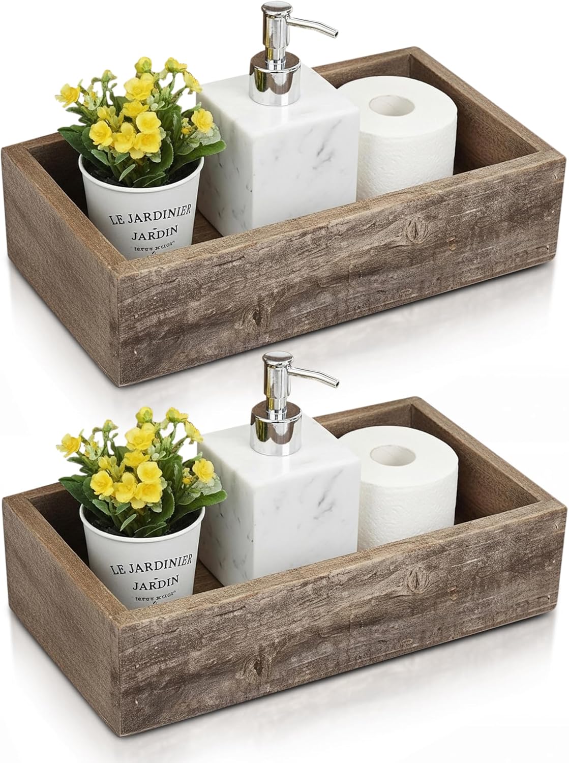 Small Wooden Planter Box – Rustic 2-Pack Wood Window Planter Box Set for Centerpieces & Storage – Durable Wooden Boxes for Decor - Perfect Toilet Basket for Bathroom Organizer