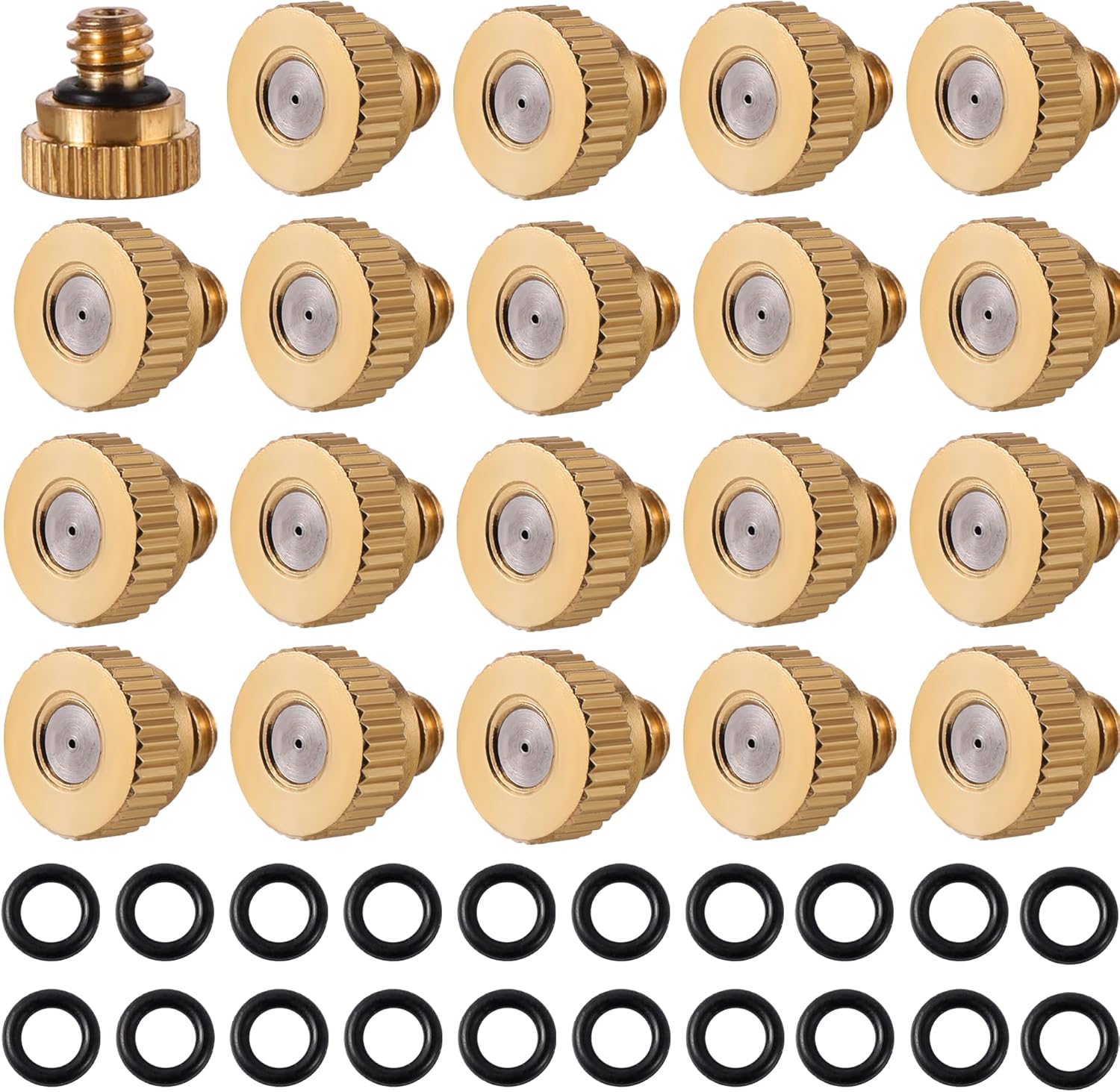 20 Pack Brass Misting Nozzles with 20Pc Brass Misting Nozzles O Ring,Heavy Duty Misting Nozzle 0.02" Orifice (0.5 mm)10/24 UNC for Outdoor Cooling System Dust Control