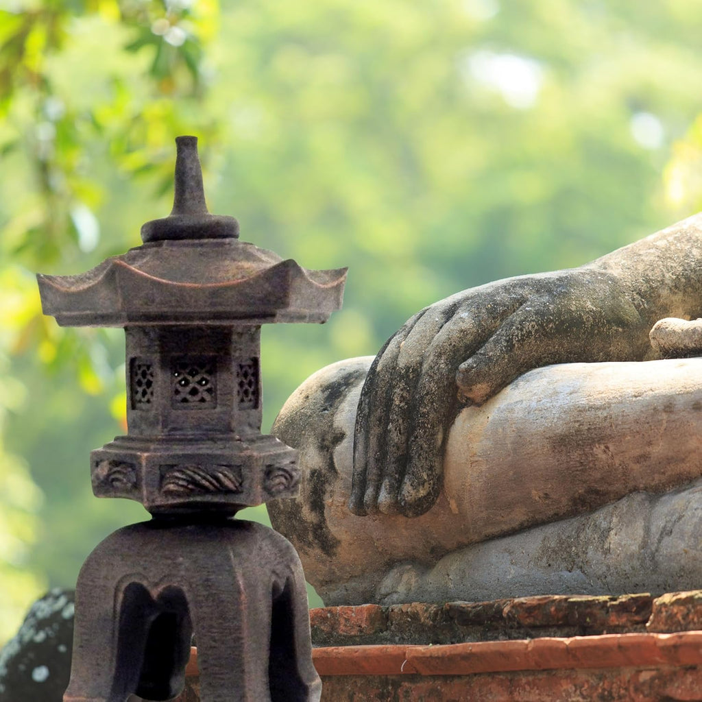 Bellaa 24429 Pagoda Stupa Zen Garden Decor Lawn Ornament Nara Japanese Style Asian Temple Lighthouse Oriental Lantern Toro Outdoor Statue 17 inch