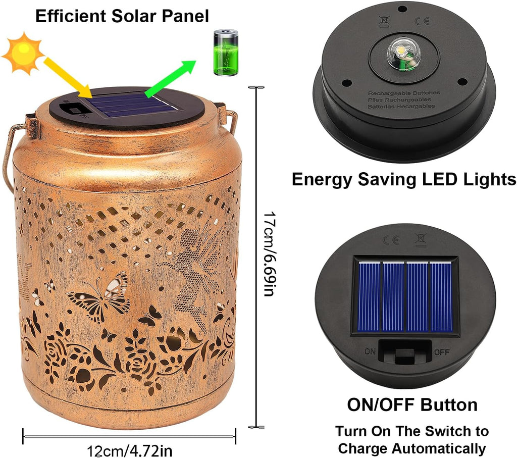 Solar Lanterns Outdoor Hanging Lantern Lights, Fairy Butterfly Metal Decor Lantern Waterproof Solar Lights LED Decorative Outside for Garden Yard Patio Lawn Birthday Gifts for Mom Grandma Women