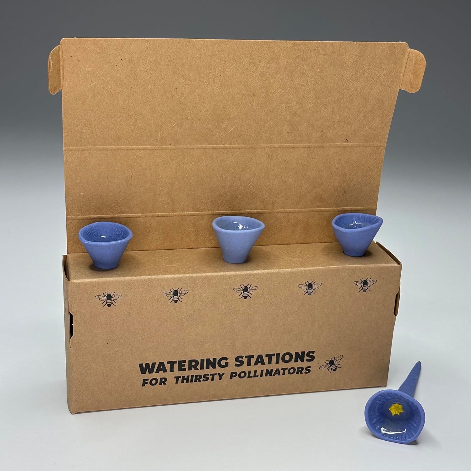 3 Pack, Bee Watering Station, Butterfly Feeder, Bee Feeder, Garden Decor, Bee Decor, Outdoor Garden Decor, Plastic Free, Handmade from Porcelain (3, Blue)