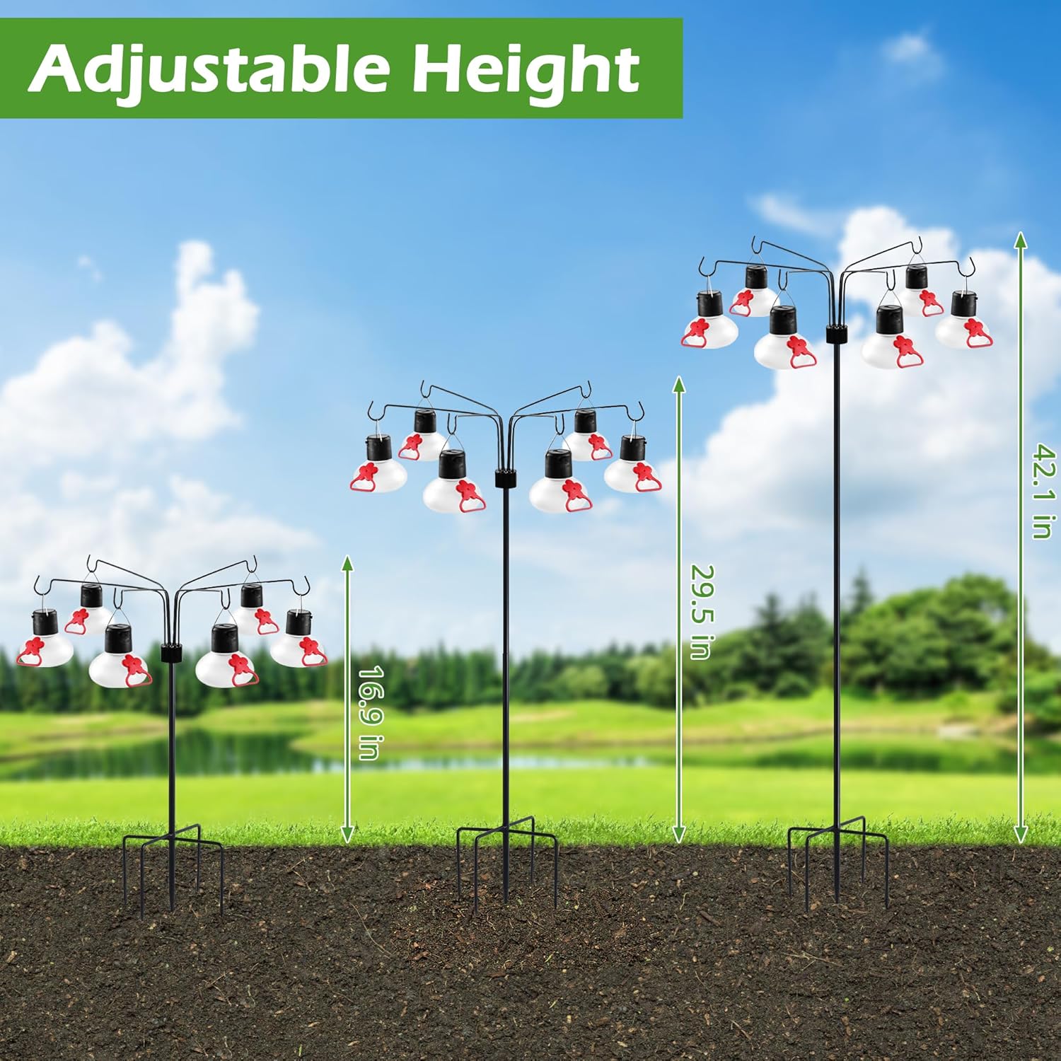 Solar Hummingbird Feeders for Outdoors Decorative Hummingbird Feeders Stand 6 Feeding Stations Never Leak Garden Decor Backyard,Gifts for Women Mom