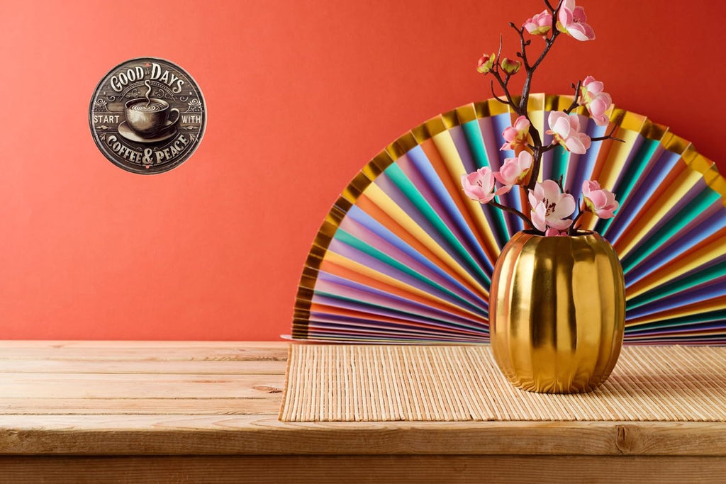 Vintage Coffee & Peace Round Wooden Sign for Kitchen Home Office Cafe or Outdoor Decor Rustic Wall Art 8x8 In